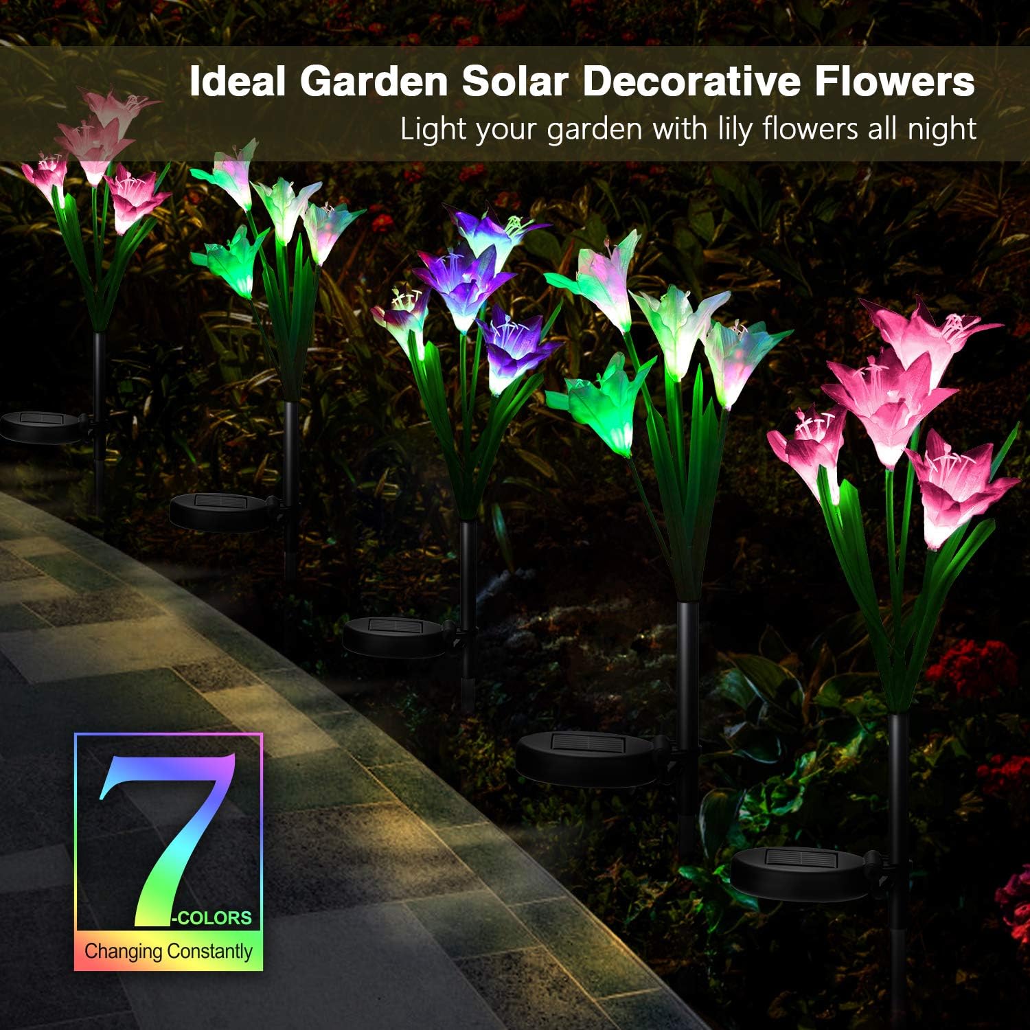 Solar Lily Lights: 7-Color Waterproof Garden Pathway Decor