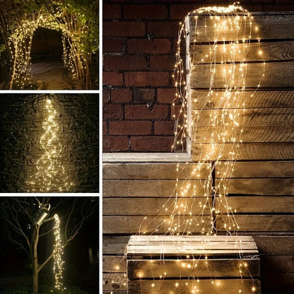 1pc LED solar waterfall light,fairy wreath light,8 lighting modes,For courtyard,garden,balcony,trees,fences,party Decoration