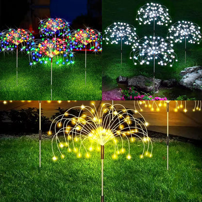 Fairy lights: LED Solar Fireworks Lights Dandelion Garden Fairy Glow