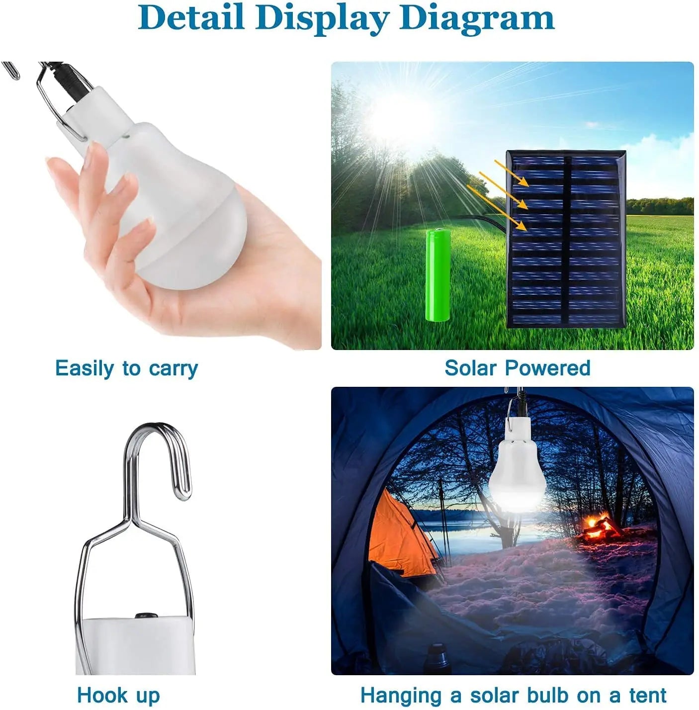 Solar Bulb Light: LED Waterproof Outdoor USB Emergency Light