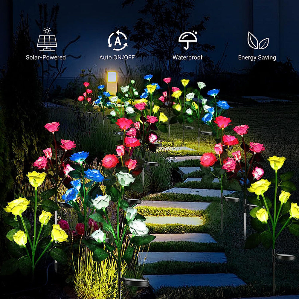 Solar Lawn Lights - Rose Lights 5 Head Waterproof Garden Pathway Decor