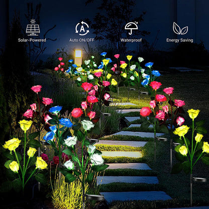 Solar Lawn Lights - Rose Lights 5 Head Waterproof Garden Pathway Decor