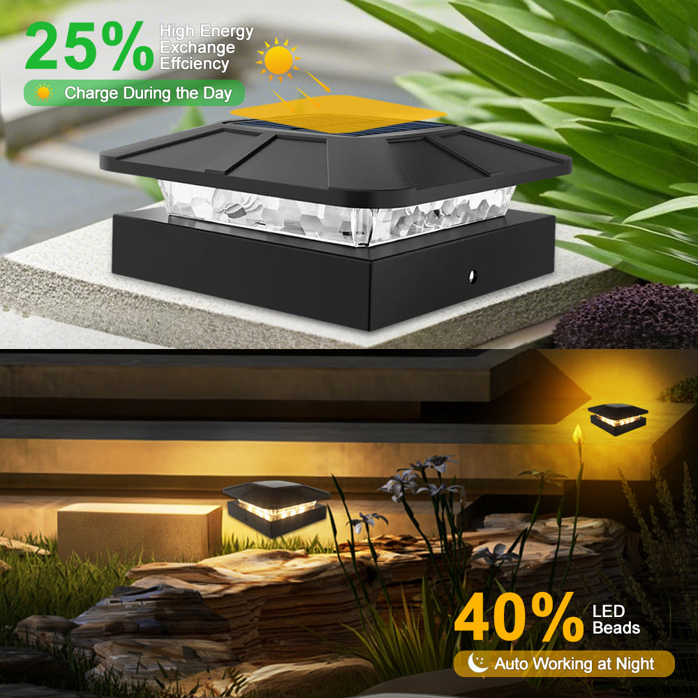Solar Post Cap Lights - 3 Modes, Waterproof, 4" Wood Posts