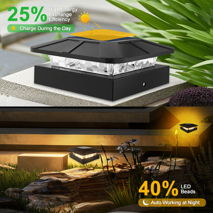 Solar Post Cap Lights - 3 Modes, Waterproof, 4" Wood Posts