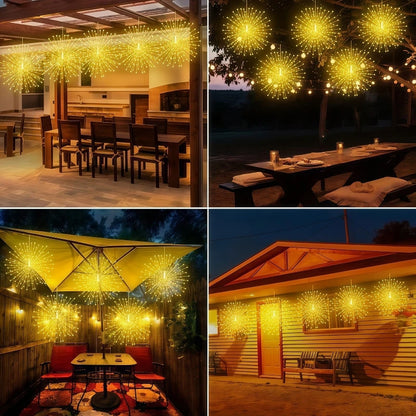 4pcs Solar Hanging Firework Lights for Eaves Solar Powered with Light Sensor Control Outdoor Garden Yard Decorative Lights
