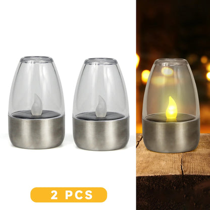 Solar Tea Lights Flameless Solar Garden Lamp Outdoor Waterproof Reusable LED Candles Lantern Garden Decoration Warm White