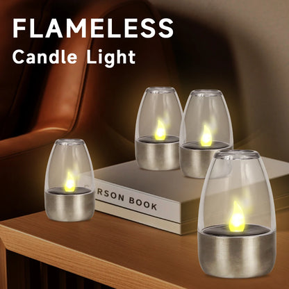 Solar Tea Lights Flameless Solar Garden Lamp Outdoor Waterproof Reusable LED Candles Lantern Garden Decoration Warm White