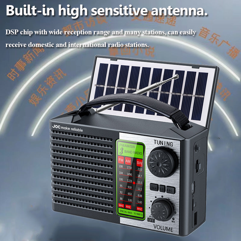 Portable Solar Radio FM AM SW Bluetooth Music Player