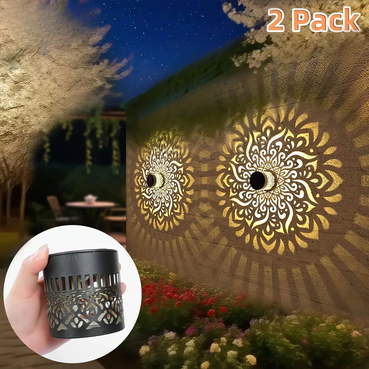 2pcs Solar Lamp Iron Art  IP65 Solar Wall Lights Wall Theme Fence Lights Garden Backyard Decoration Outdoor Front Door Lantern