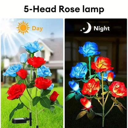 Solar Lawn Lights - Rose Lights 5 Head Waterproof Garden Pathway Decor
