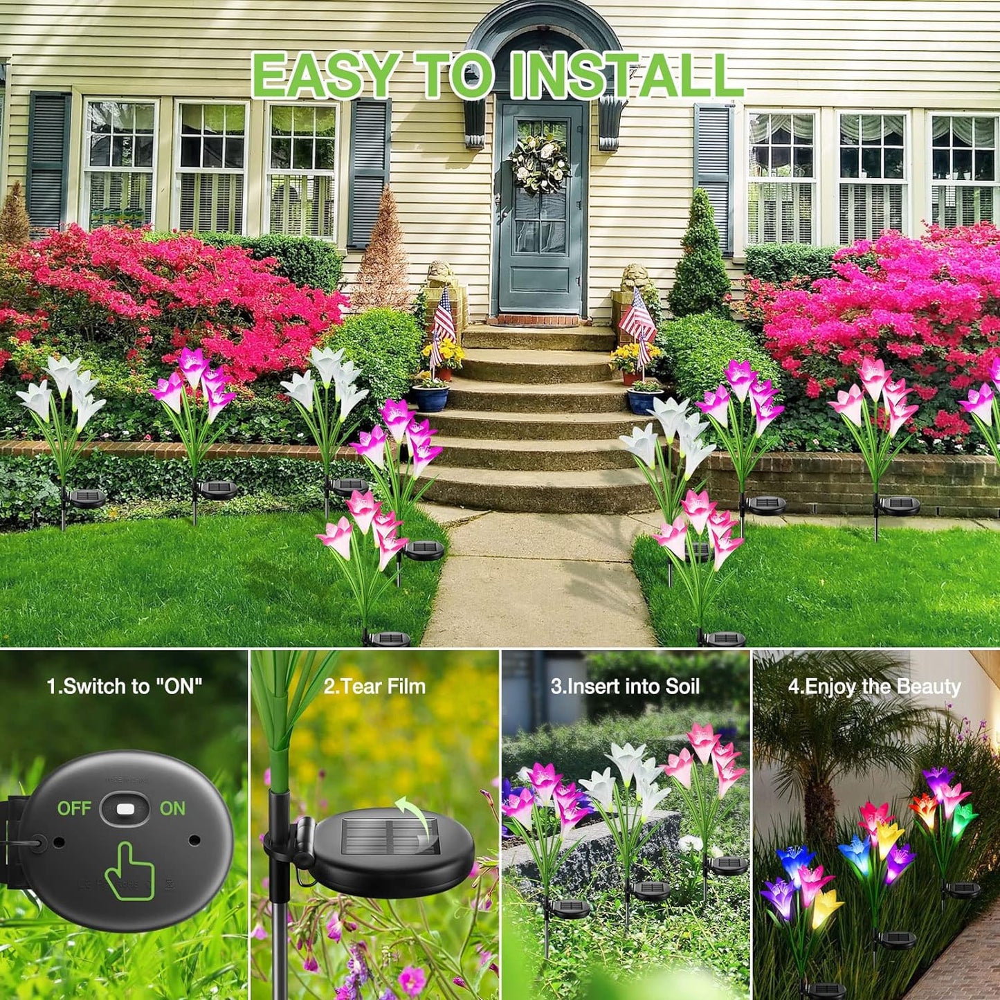 Solar Lily Lights: 7-Color Waterproof Garden Pathway Decor