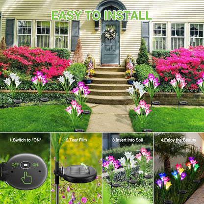 Solar Lily Lights: 7-Color Waterproof Garden Pathway Decor