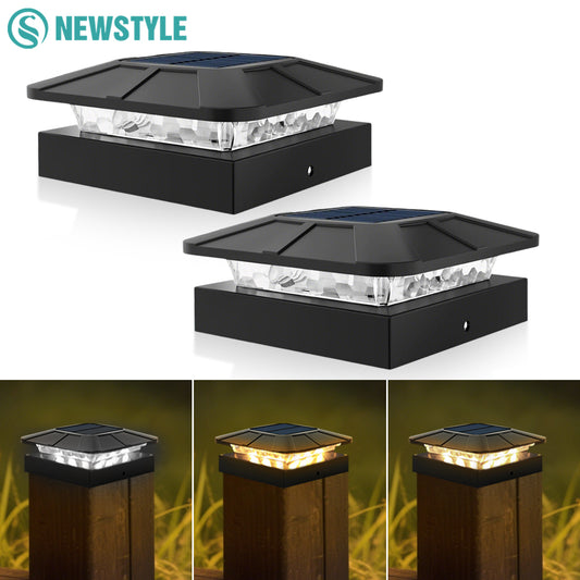 Solar Post Cap Lights - 3 Modes, Waterproof, 4" Wood Posts
