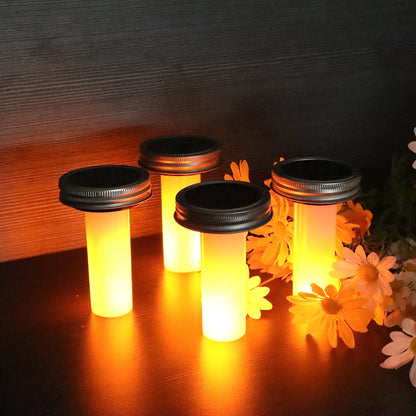 2PCS Solar LED Mason Jar Lit Light Flame Warm LED Garden Outdoor Solar Bottle Lamp Candle Lantern Christmas Decoration