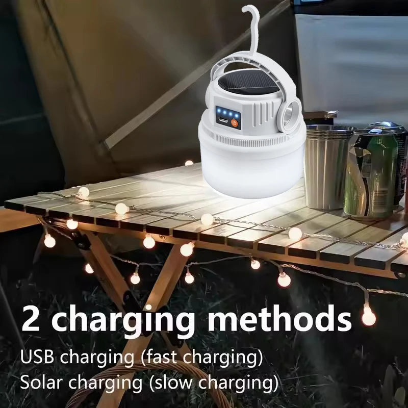 Solar Powered Lantern Portable Super Bright Flashlight 6 Light Modes 2 Charge Mode Long-Lasting Compact Lamp For Outdoor Camping