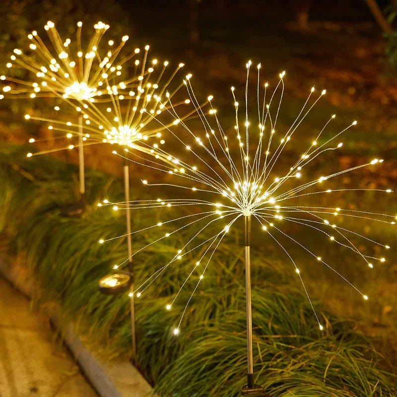 Fairy lights: LED Solar Fireworks Lights Dandelion Garden Fairy Glow