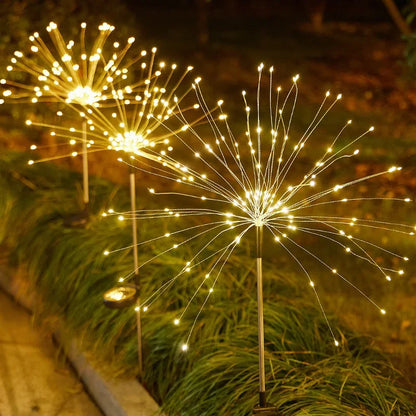 Fairy lights: LED Solar Fireworks Lights Dandelion Garden Fairy Glow