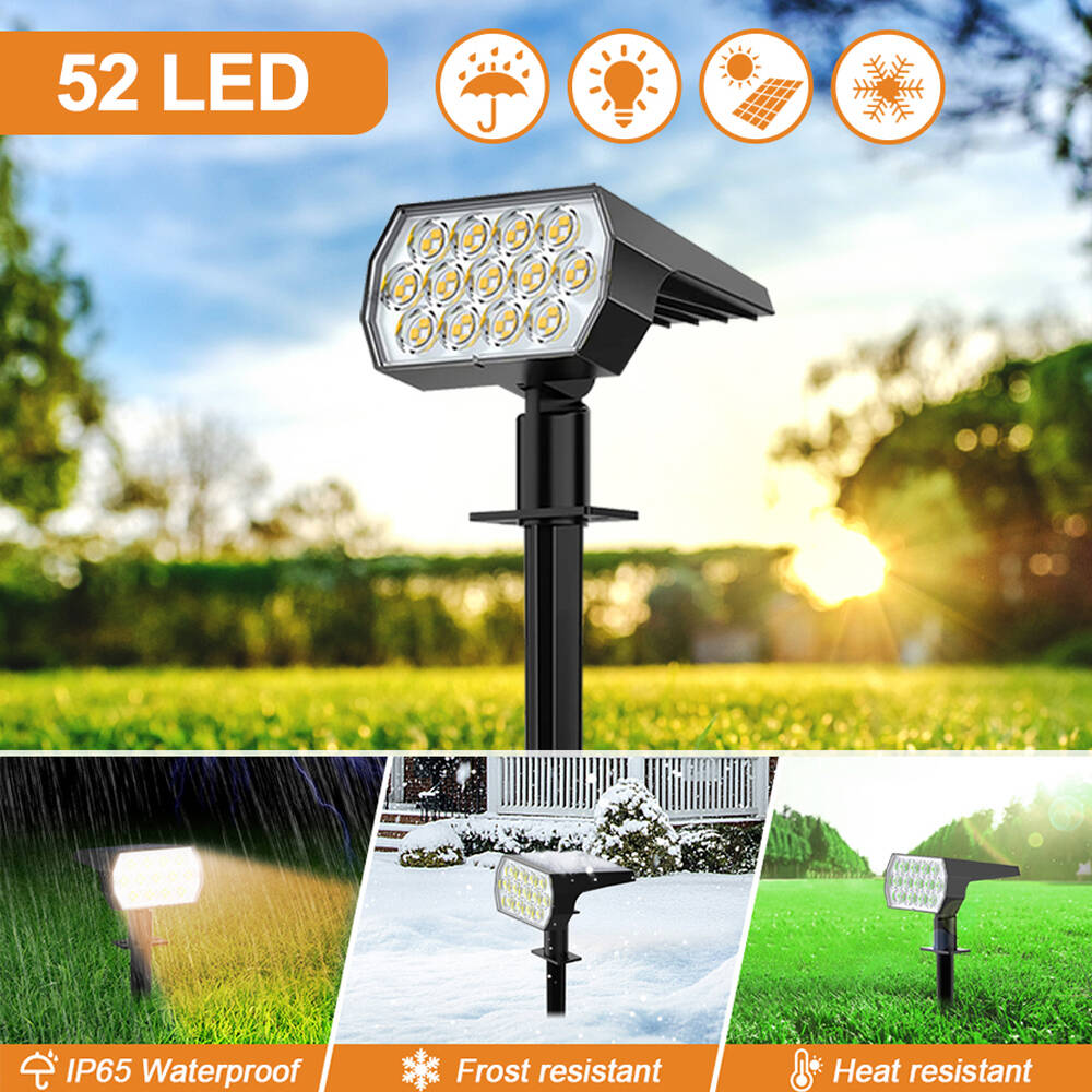 LED Solar Spot Lights Outdoor - 52 LED, 3 Modes, Waterproof