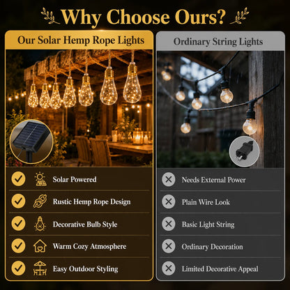 Solar String Lights Hemp Rope Edison Bulb Fairy Lights 4M/6M/8M Warm White for Garden Patio Pergola Wedding Christmas Decor