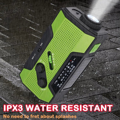 Solar Hand Crank Radio: FM/AM/WB, LED, USB Power Bank