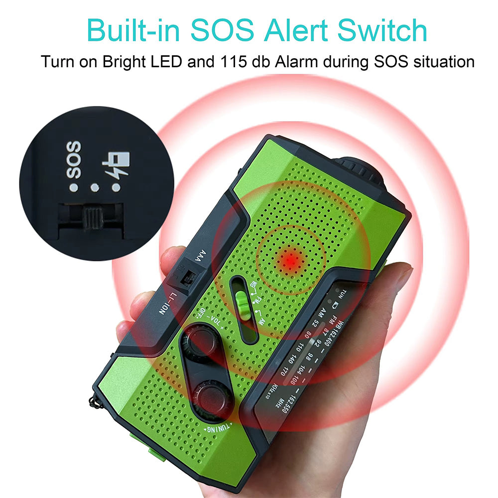 Solar Hand Crank Radio: FM/AM/WB, LED, USB Power Bank