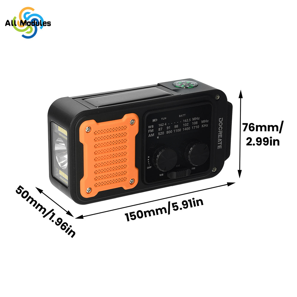 Solar Crank Radio: Emergency Radio 7-in-1 Solar Hand Crank AM/FM/WB