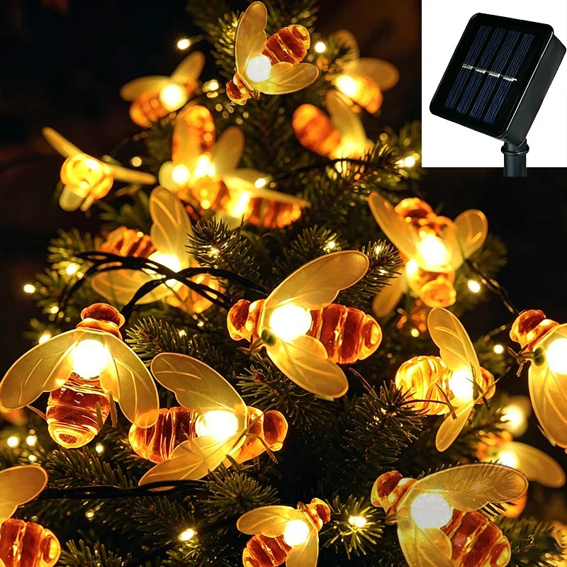 20 LED Cute Solar Bee Fairy String Lights Garden Lights 8 Mode Outdoor Lighting for Flower Fence Christmas Wedding Decor