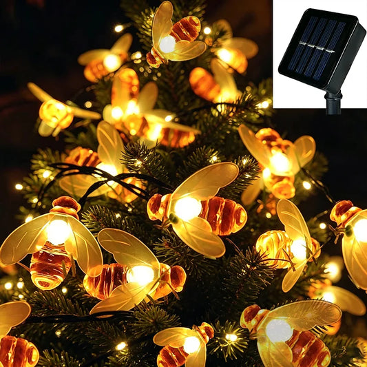 20 LED Cute Solar Bee Fairy String Lights Garden Lights 8 Mode Outdoor Lighting for Flower Fence Christmas Wedding Decor