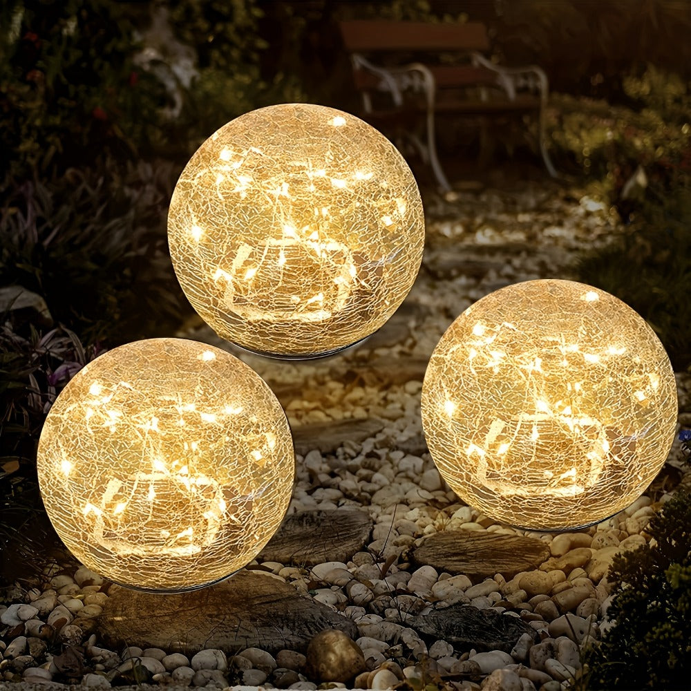 Outdoor Solar Light: Solar Cracked Glass Globes - Waterproof Patio Ball Lights