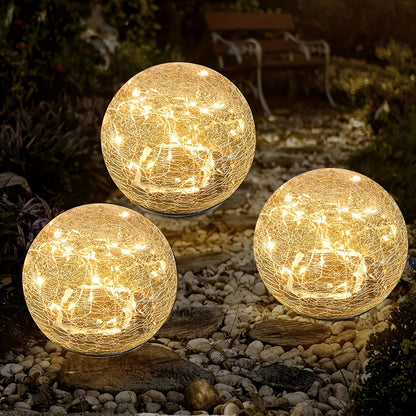 Outdoor Solar Light: Solar Cracked Glass Globes - Waterproof Patio Ball Lights