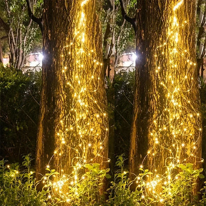 1pc LED solar waterfall light,fairy wreath light,8 lighting modes,For courtyard,garden,balcony,trees,fences,party Decoration