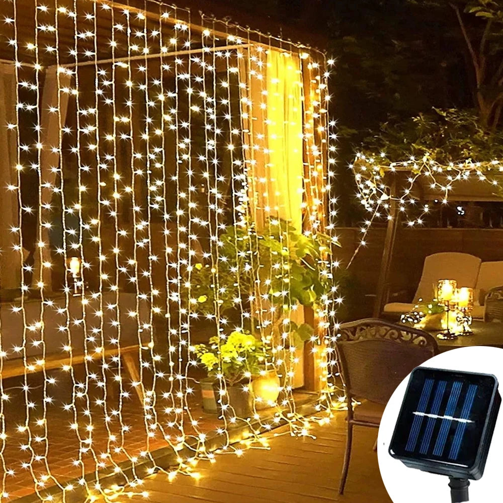 3M 8 Mode LED Solar Energy Curtain String Lights Holiday Garland Lamp Home Garden Christmas Party Atmosphere Decoration