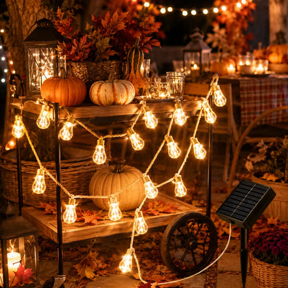 Solar String Lights Hemp Rope Edison Bulb Fairy Lights 4M/6M/8M Warm White for Garden Patio Pergola Wedding Christmas Decor