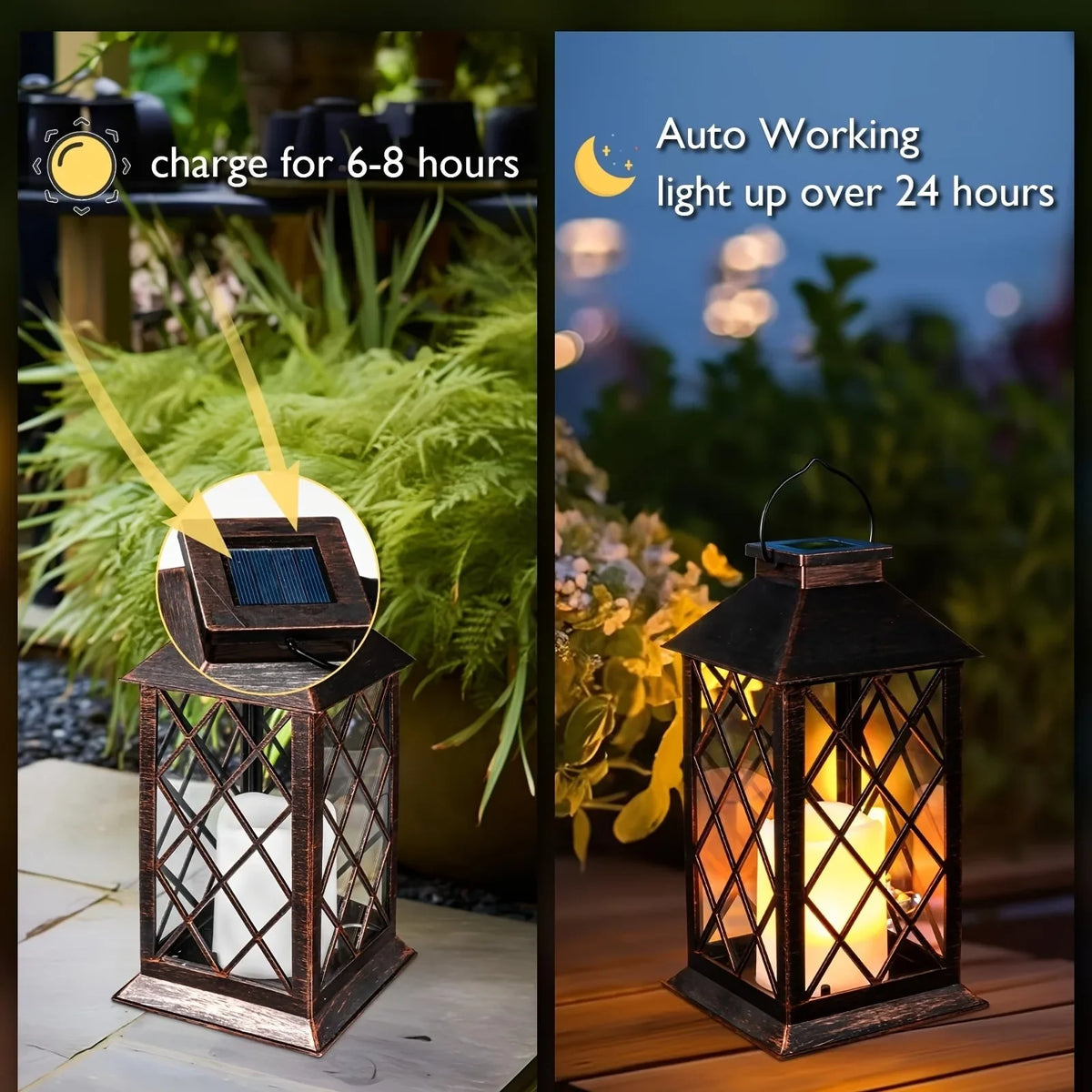 1PC Solar Lantern Outdoor, Waterproof LED Candle Lamp for Garden/Pathway Decor, Warm White Decorative Lighting