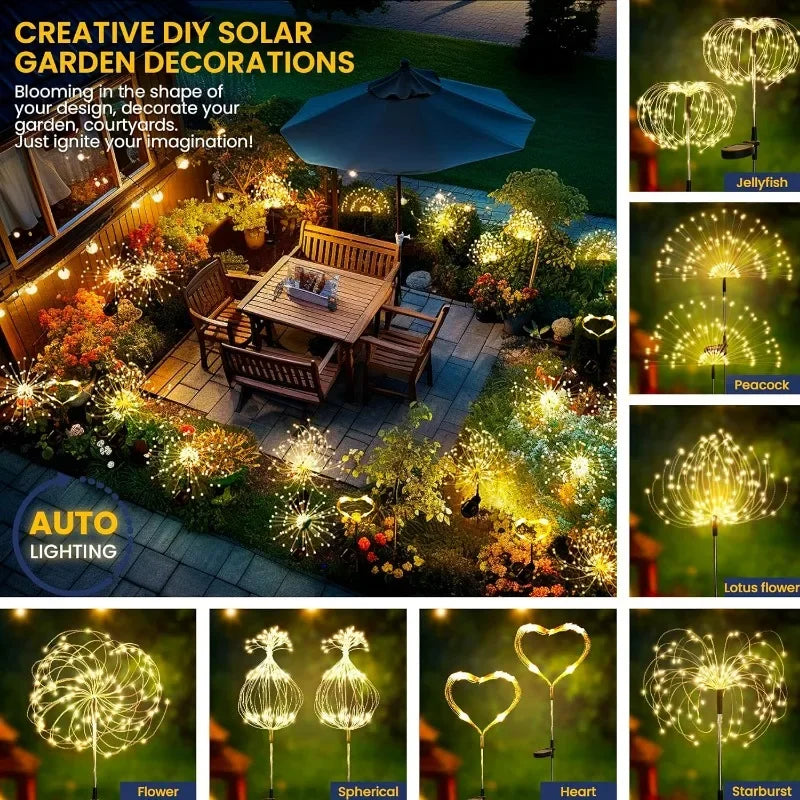 Fairy lights: LED Solar Fireworks Lights Dandelion Garden Fairy Glow