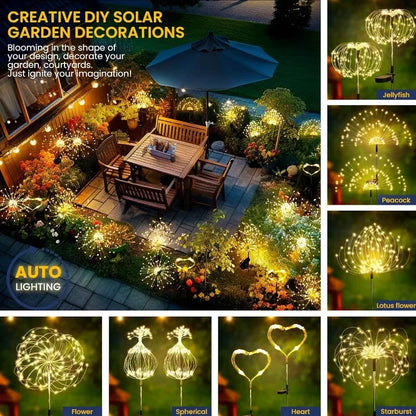 Fairy lights: LED Solar Fireworks Lights Dandelion Garden Fairy Glow