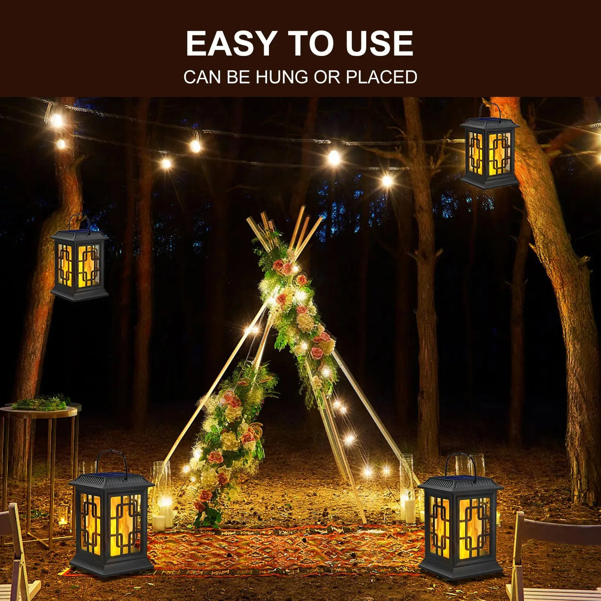 Solar Lanterns Outdoor Waterproof Flickering Flame Solar Lantern LED Hanging Lanterns Decorative Outdoor Solar Lights for Garden