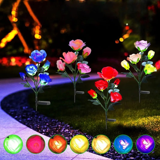Rose Solar LED Lawn Lights - 5 Heads for Garden & Patio