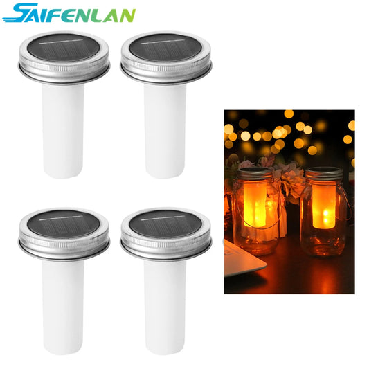 2PCS Solar LED Mason Jar Lit Light Flame Warm LED Garden Outdoor Solar Bottle Lamp Candle Lantern Christmas Decoration