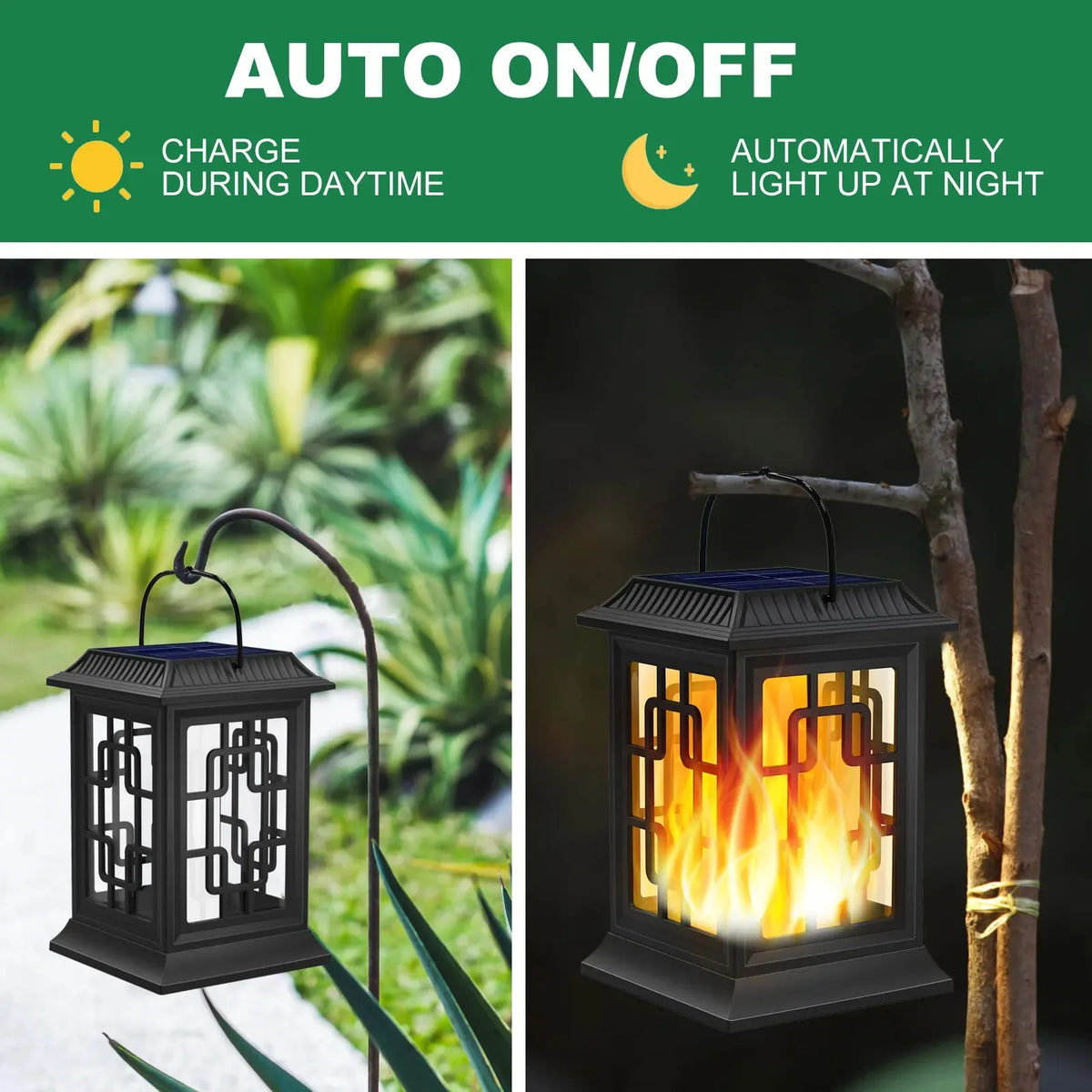 Solar Lanterns Outdoor Waterproof Flickering Flame Solar Lantern LED Hanging Lanterns Decorative Outdoor Solar Lights for Garden