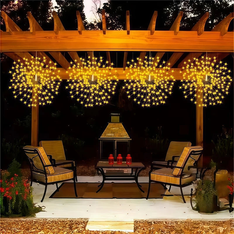 4pcs Solar Hanging Firework Lights for Eaves Solar Powered with Light Sensor Control Outdoor Garden Yard Decorative Lights
