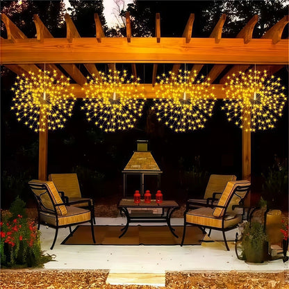 4pcs Solar Hanging Firework Lights for Eaves Solar Powered with Light Sensor Control Outdoor Garden Yard Decorative Lights