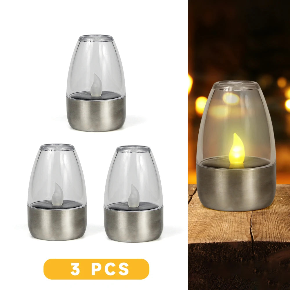 Solar Tea Lights Flameless Solar Garden Lamp Outdoor Waterproof Reusable LED Candles Lantern Garden Decoration Warm White
