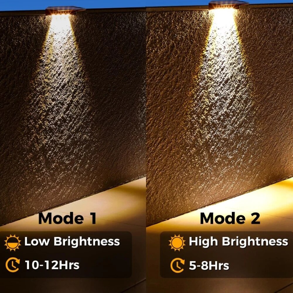 Solar Wall Lights Outdoor 2 Pack - Waterproof LED Fence & Deck Lights