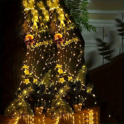 1pc LED solar waterfall light,fairy wreath light,8 lighting modes,For courtyard,garden,balcony,trees,fences,party Decoration