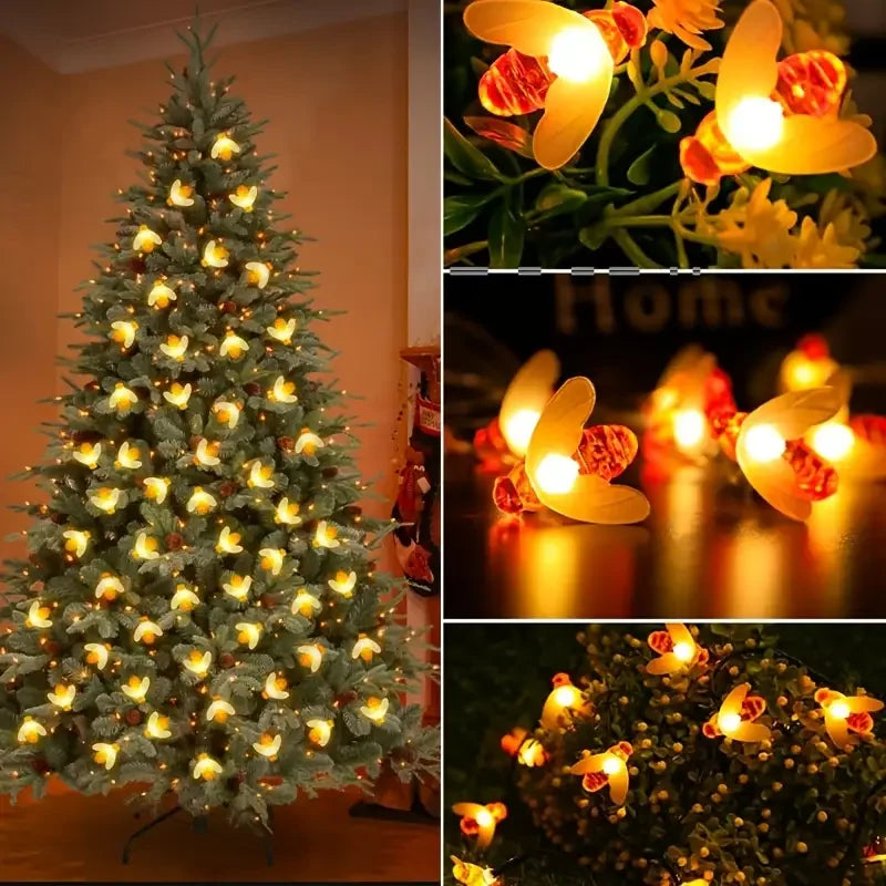 20 LED Cute Solar Bee Fairy String Lights Garden Lights 8 Mode Outdoor Lighting for Flower Fence Christmas Wedding Decor
