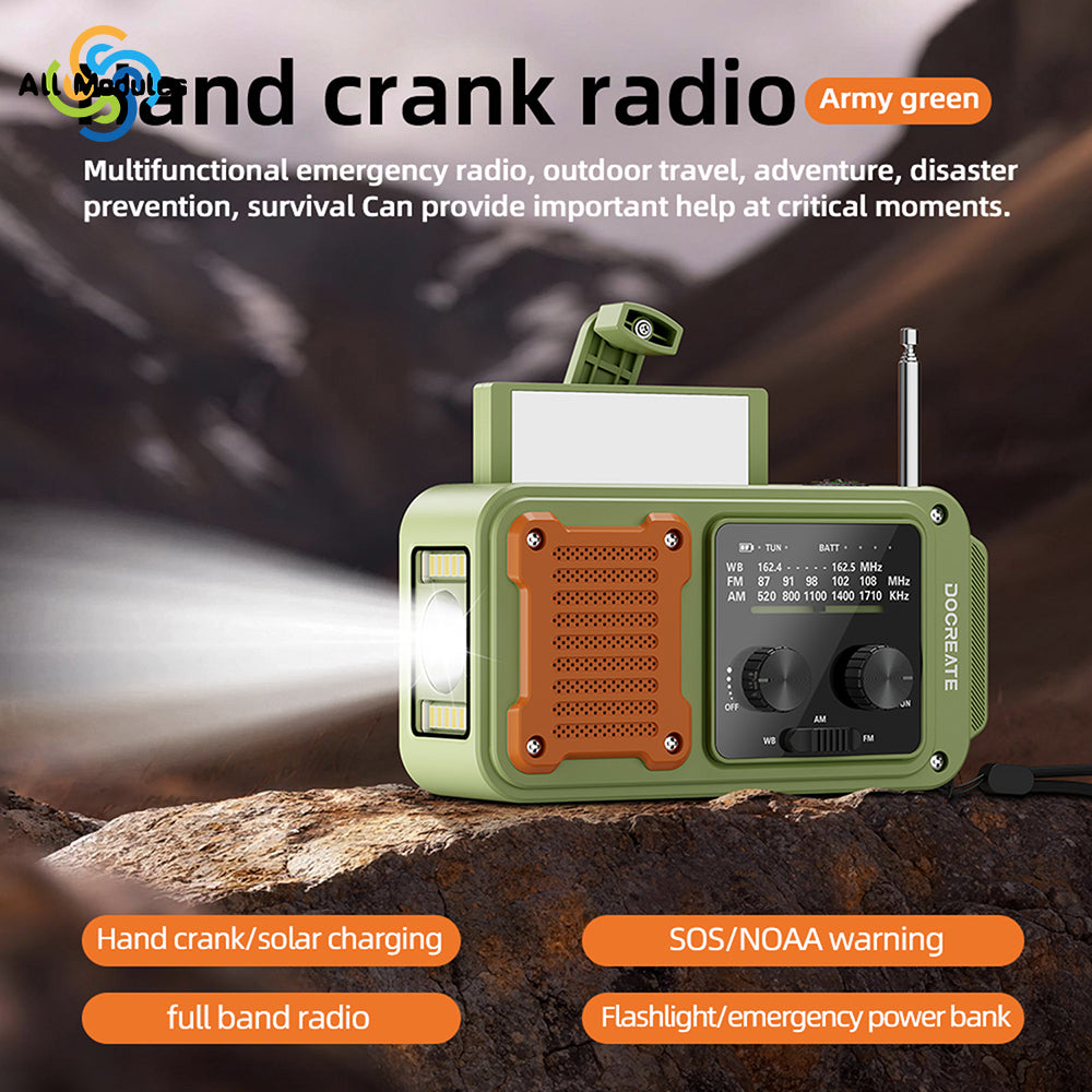 Solar Crank Radio: Emergency Radio 7-in-1 Solar Hand Crank AM/FM/WB