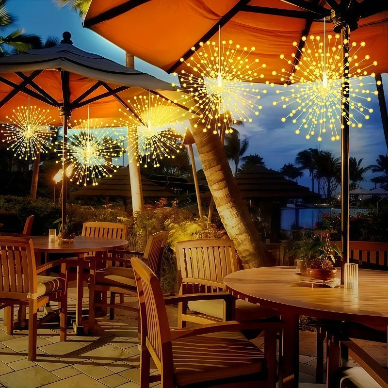 4pcs Solar Hanging Firework Lights for Eaves Solar Powered with Light Sensor Control Outdoor Garden Yard Decorative Lights