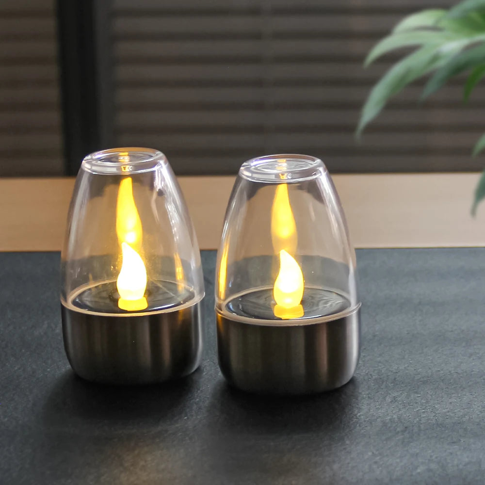 Solar Tea Lights Flameless Solar Garden Lamp Outdoor Waterproof Reusable LED Candles Lantern Garden Decoration Warm White