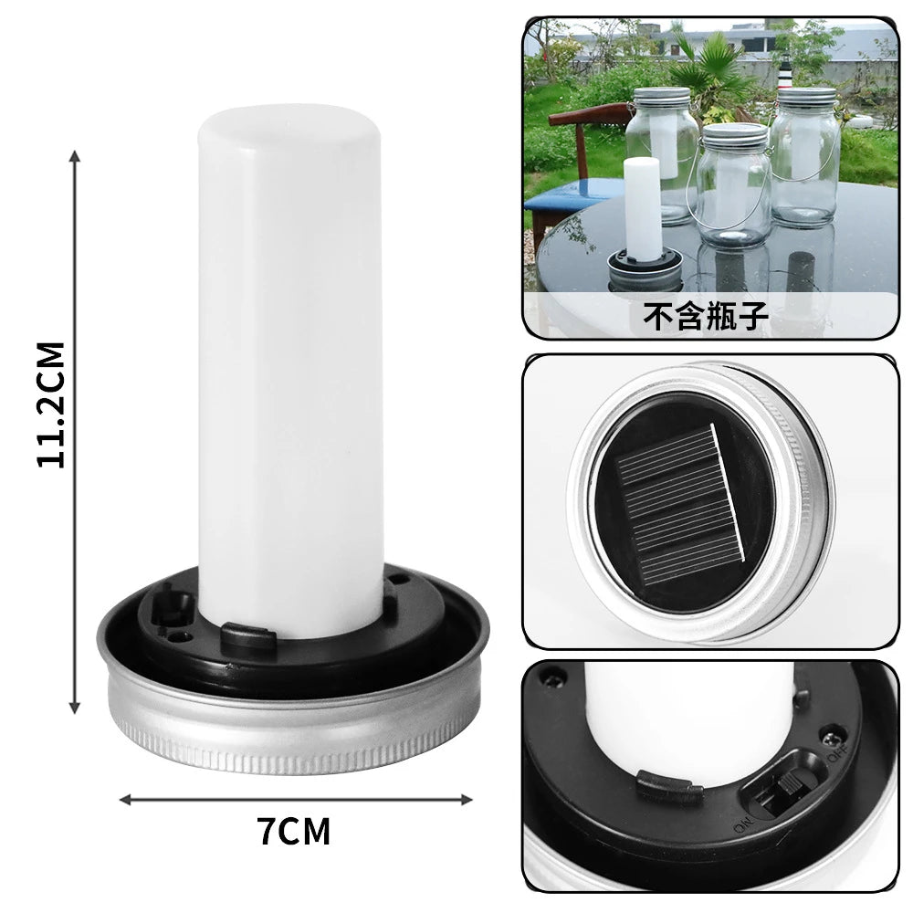 2PCS Solar LED Mason Jar Lit Light Flame Warm LED Garden Outdoor Solar Bottle Lamp Candle Lantern Christmas Decoration